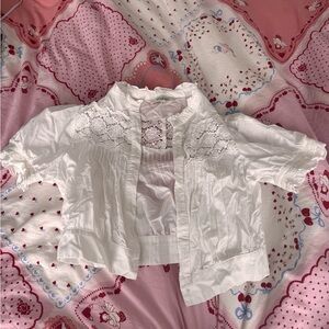 White Lace Cropped Blouse